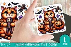 funny Creepy sublimation Halloween CAT magnet Product Image 1