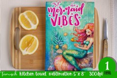 watercolor mermaid kitchen towel sublimation girl design Product Image 1