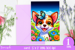cute DOG card printable SUBLIMATION flowers Product Image 1