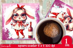 funny wine animals square coaster sublimation design RABBIT Product Image 1