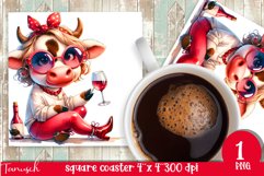 funny wine animals square coaster sublimation design COW Product Image 1