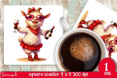 funny wine animals square coaster sublimation design GOAT Product Image 1