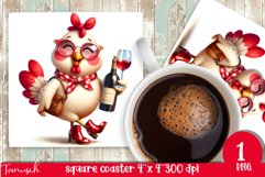 funny wine animals square coaster sublimation design CHICK Product Image 1