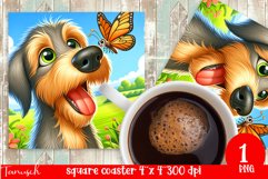 funny WOLFHOUND square coaster Sublimation PNG flower Product Image 1