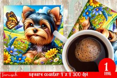 funny YORKSHIRE TERRIER square coaster Sublimation PNG flowe Product Image 1