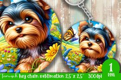 Floral DOG key chain spring SUBLIMATION keychain Yorki Product Image 1