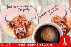funny HIGHLAND COW round coaster sublimation PNG Product Image 1