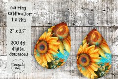 Watercolor sunflowers and glitter earrings Sublimation PNG Product Image 1