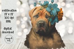 VINTAGE floral SHAR PEI DOG Sublimation PNG Product Image 1