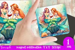 watercolor mermaid magnet sublimation design PNG Product Image 1