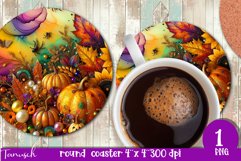 FALL Pumpkin &amp; Sunflowers Round Coaster sublimation bundle Product Image 2