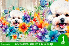 watercolor Bichon Frise dog sublimation PNG Product Image 1