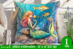 watercolor mermaid pillow sublimation design PNG Product Image 1