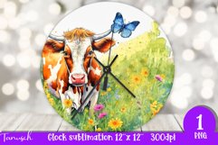 funny COW wall clock sublimation PNG / flowers Product Image 1