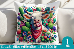 4 July cowboy cow pillow Sublimation Texas design USA Product Image 1