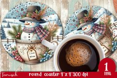 cute rustic Christmas snowman round coaster Sublimation Product Image 1