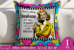 retro housewife funny woman pillow sublimation design JPG Product Image 1