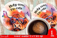 funny HIGHLAND COW round coaster sublimation PNG Product Image 1