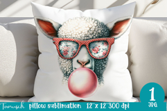 cute sheep with bubble gum Pillow Sublimation JPG / vintage Product Image 1