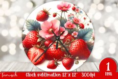 cute watercolor strawberry Wall Clock Sublimation PNG Product Image 1