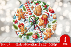 cute rustic Christmas Wall Clock sublimation / gingerbread Product Image 1