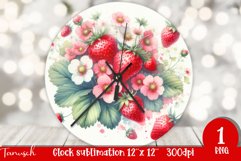 cute watercolor strawberry Wall Clock Sublimation PNG Product Image 1