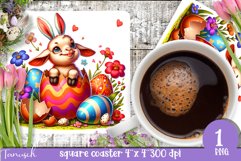 cute EASTER goat flowers square coaster Sublimation PNG Product Image 1