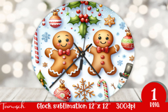 cute rustic Christmas Wall Clock sublimation / gingerbread Product Image 1