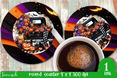 funny Halloween truck ROUND COASTER sublimation PNG Product Image 1