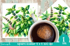 Herbs Garden square coaster sublimation / watercolor Product Image 1