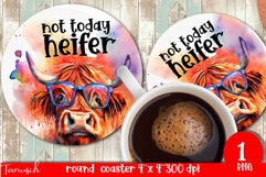 funny HIGHLAND COW round coaster sublimation PNG Product Image 1