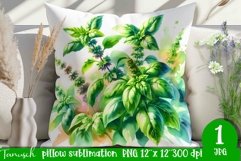 BASIL pillow sublimation / watercolor herbs garden PNG Product Image 1