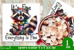 funny christmas RACCOON Square Coaster Sublimation It&#039;s fine Product Image 1