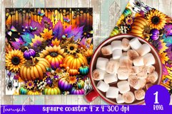 FALL Pumpkin, LEAVES &amp; Sunflowers square coaster sublimation Product Image 1