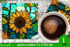 stained glass sunflower sublimation square coaster design Product Image 1