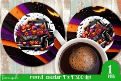funny Halloween truck ROUND COASTER sublimation PNG Product Image 1