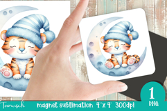 watercolor nursery Animals MAGNET sublimation / Baby Tiger Product Image 1