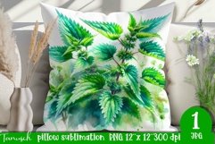 NETTLE pillow sublimation / watercolor herbs garden PNG Product Image 1