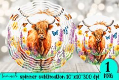 floral Highland Cow wind spinner sublimation design Product Image 1