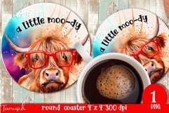 funny HIGHLAND COW round coaster sublimation PNG Product Image 1