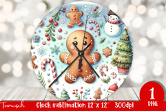 cute rustic Christmas Wall Clock sublimation / gingerbread Product Image 1