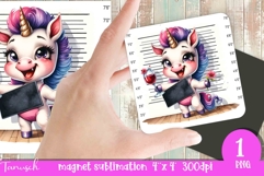 funny cartoon mugshot Unicorn magnet Sublimation PNG Product Image 1