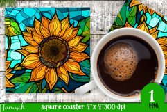stained glass sunflower sublimation square coaster design Product Image 1