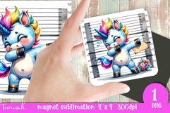 funny cartoon mugshot Unicorn magnet Sublimation PNG Product Image 1