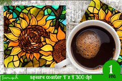 stained glass sunflower sublimation square coaster design Product Image 1