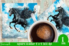 Watercolor horse memorial SQUARE COASTER sublimation PNG Product Image 1