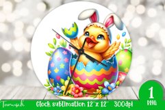 funny happy EASTER wall clock Sublimation hatching Egg Product Image 1