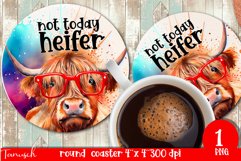 funny HIGHLAND COW round coaster sublimation PNG Product Image 1