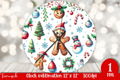 cute rustic Christmas Wall Clock sublimation / gingerbread Product Image 1