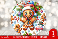 cute rustic Christmas Wall Clock sublimation / gingerbread Product Image 1
